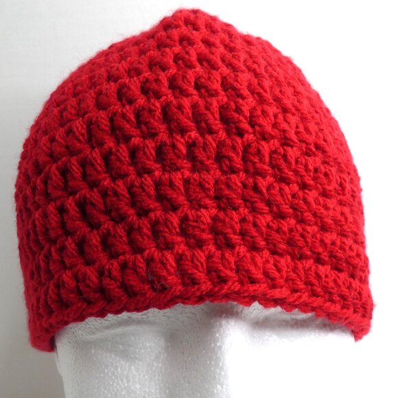 Red Skull Cap OS Men Women Winter Hat Handmade Crochet Thick Hand Knit Warm - Picture 2 of 6